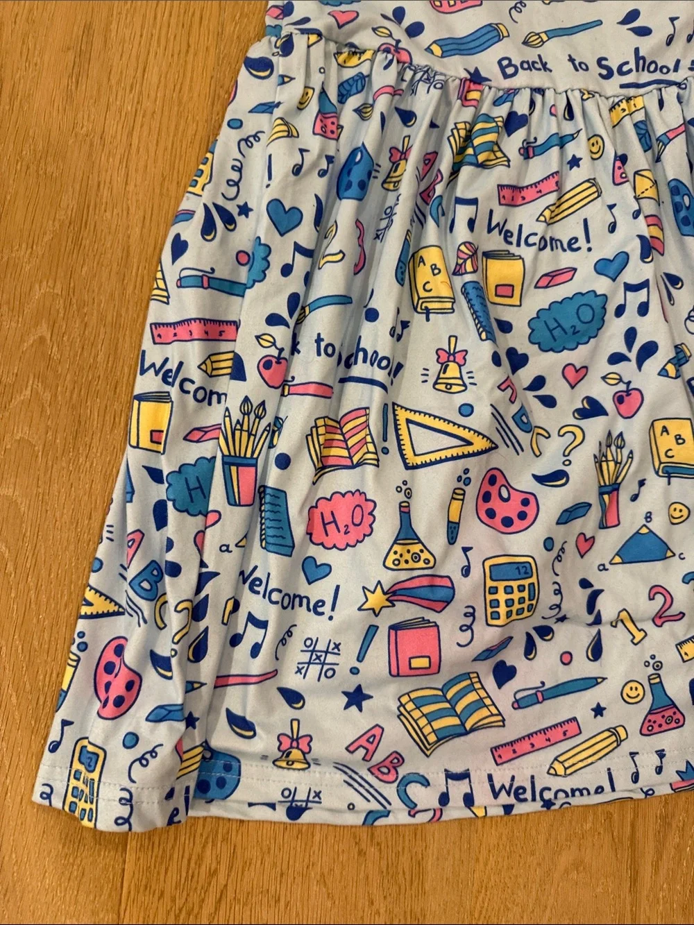 NWOT Girls' Light Blue Back to School Print Flutter-Sleeve Dress size 6-7